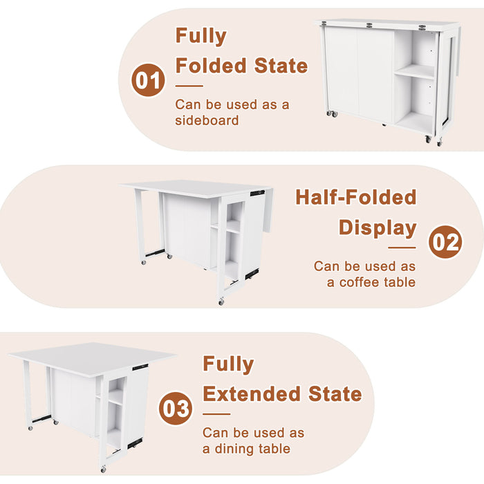 3 In 1 Foldable Side Table With 4 Storage Shelves