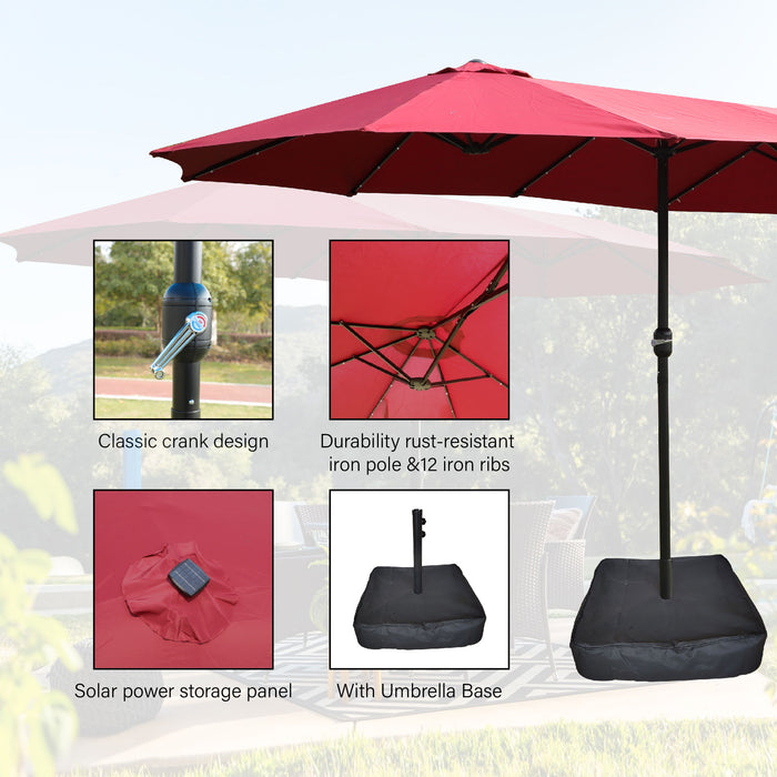 Double- Sided Outdoor Market Umbrella With Lights And Base