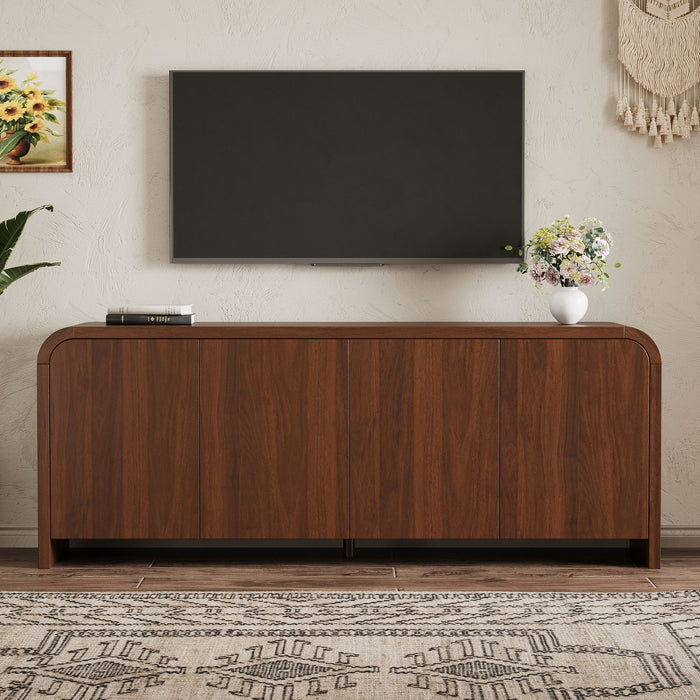 Curved Edge TV Stand With Large Cabinets