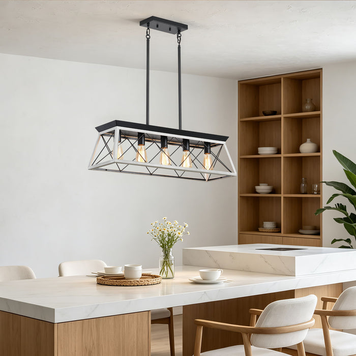Chandelier Pendant Light For Dining Room Kitchen, 5 Light Fixture With Adjustable Height
