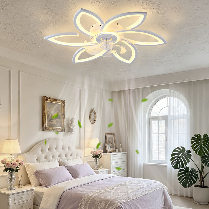 30" Flower 6 Speed Ceiling Fan With Remote Controlled LED Lights, Low Profile Flush Mount Fan