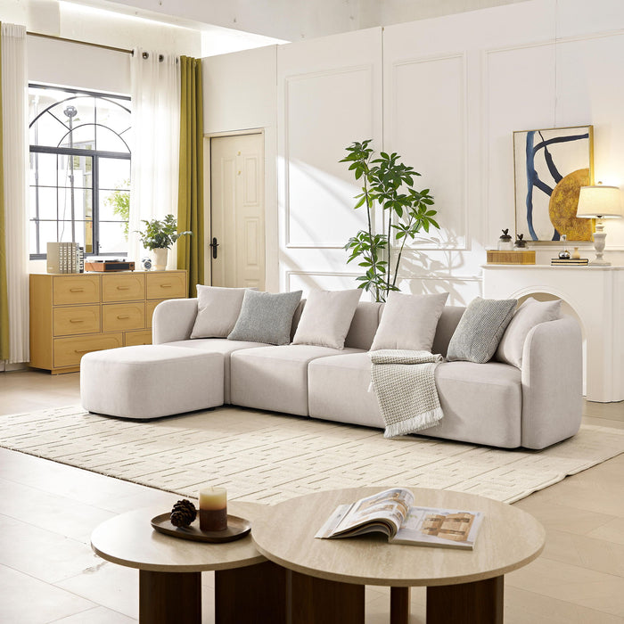 L-Shaped Modular Sectional Sofa With Ottoman, Living Room Furniture Set - Beige
