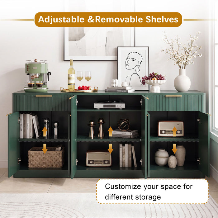 Large Fluted Buffet Sideboard, Wine Bar Storage Cabinet With 6 Doors & 2 Drawers