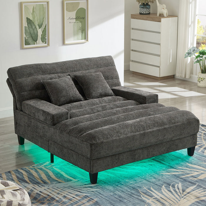 Chaise Bed Lounge Sofa Chair With Adjustable Backrest And LED Light Strip - Gray