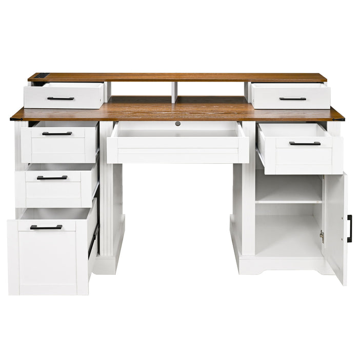Office Desk With Charging Station & Storage Cabinet