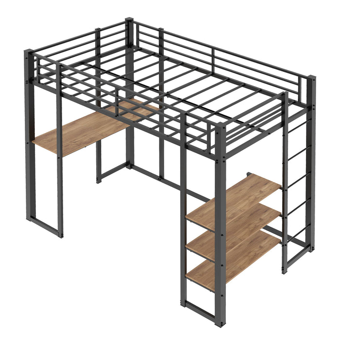 Bunk Bed With L-Shaped Desk And Dual Side Stairs