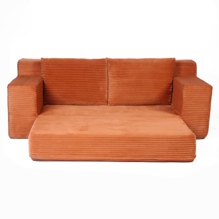 Loveseat Sofa, Comfortable Deep Seat Sofa Bed, Modern Small Corduroy Couch For Living Room Bedroom,Reversible Cushion With Pillows,No Assembly Required,Orange