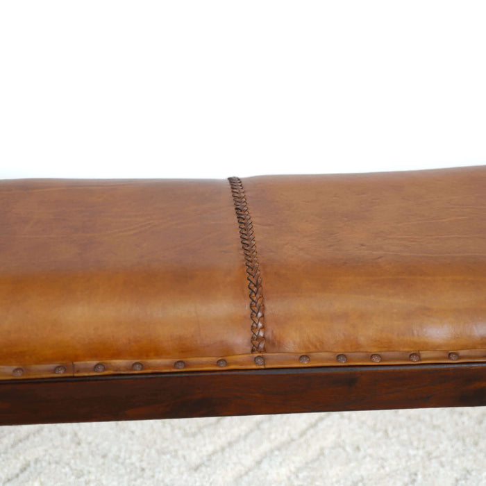 Chad - Mid-Century Modern Leather Bench - Brown / Tan