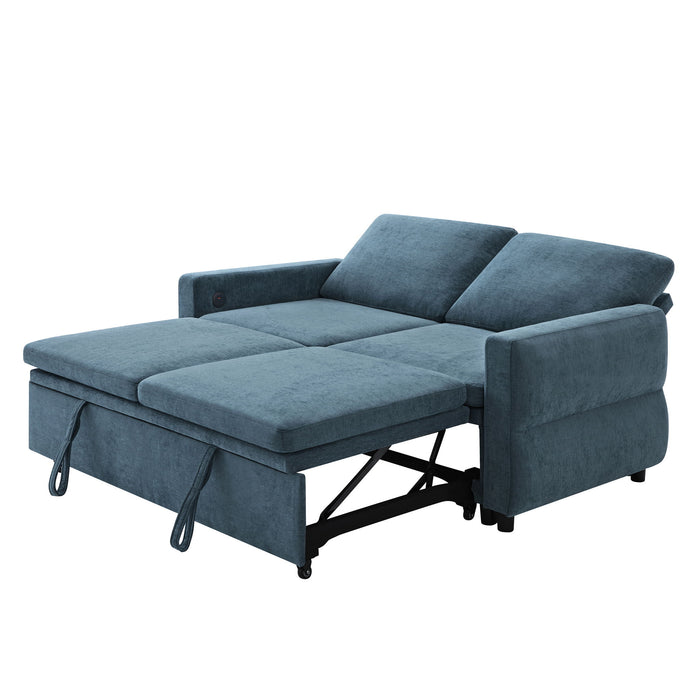 Convertible Sofa Bed Loveseat With Adjustable Backrest And USB Ports