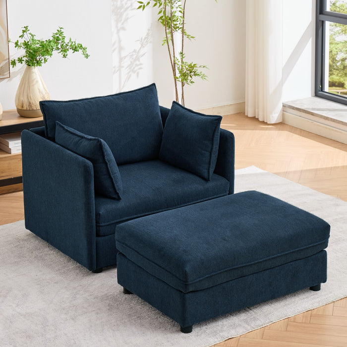Oversized Deep Seat Accent Chair With Matching Storage Ottoman & Throw Pillows