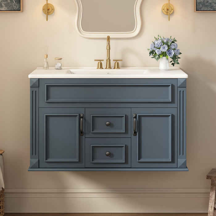 French Simple Style Wall Mounted Bathroom Cabinet With Sink