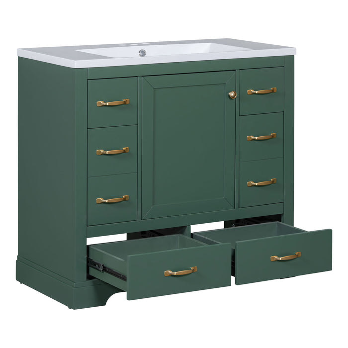 Modern Bathroom Vanity With Sink, 6 Drawers, Adjustable Shelf