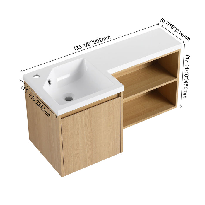 L-Shaped Wall Mounte Floating Bathroom Vanity With Integrated Sink