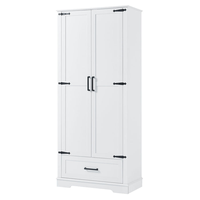 Tall Bathroom Storage Cabinet With 2 Doors And 2 Drawer, Adjustable Shelf - White