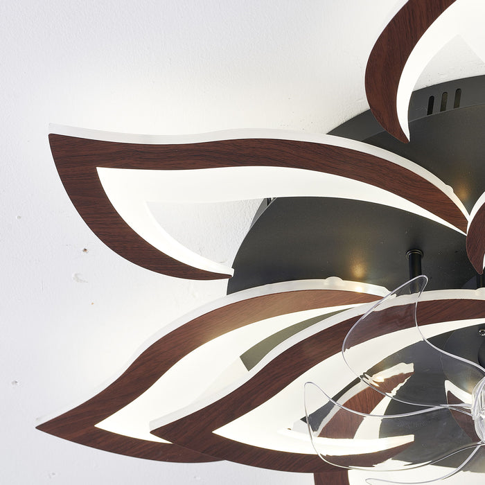 32" Flower Ceiling Fan With LED Dimmable Light, Low Profile Flush Mount Fan With Remote Control, 6 Speeds