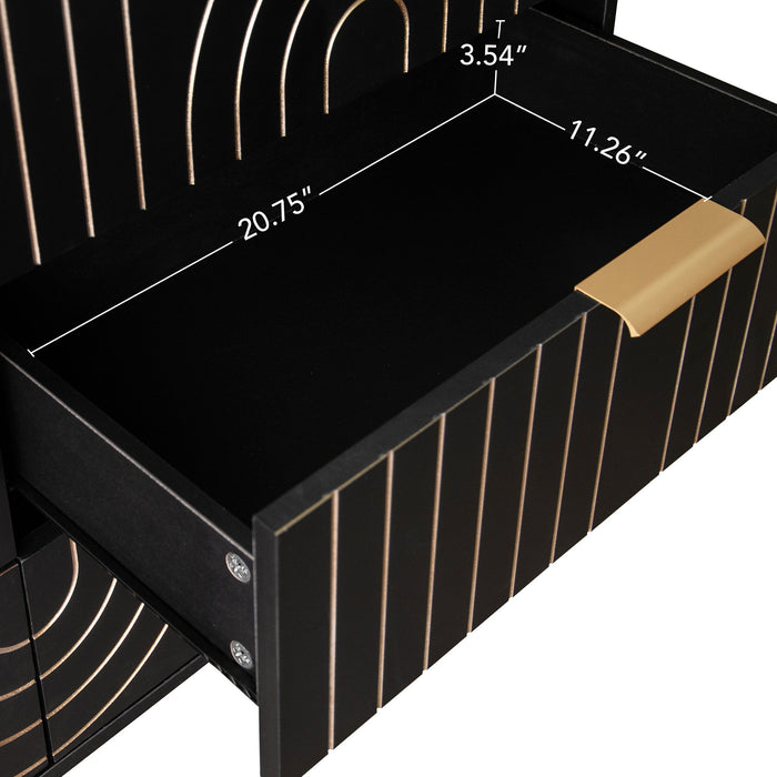 Modern 6 Drawer Dresser, Modern Dresser With Metal Handles, Storage Chest Of Drawer, Wide Dresser Drawer Organizers With Carving Design For Bedroom, Living Room, Hallway - Black