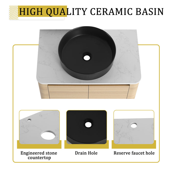 Mounted Bathroom Vanity With Art Sink, 1 Storage Shelf, Soft Close Door