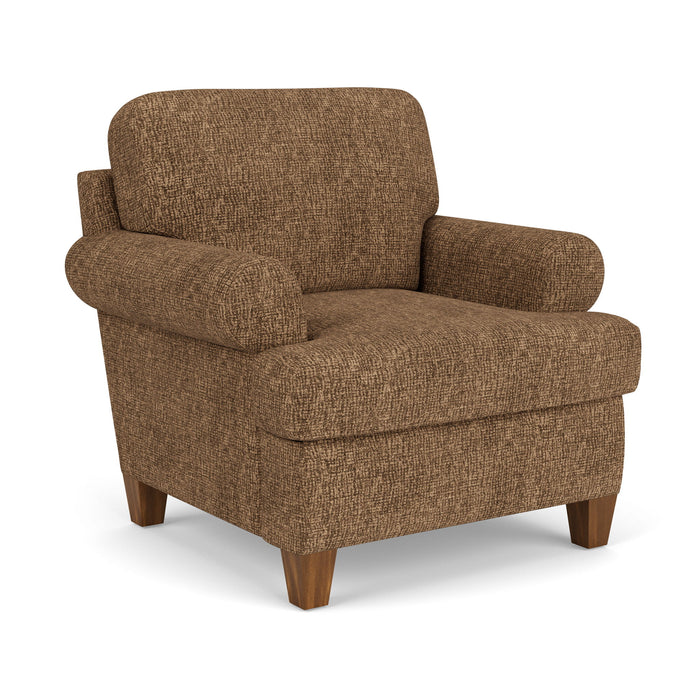 Moxy - Fabric Arm Chair, T-Shaped Seat Cushion, Curved Sock Arms