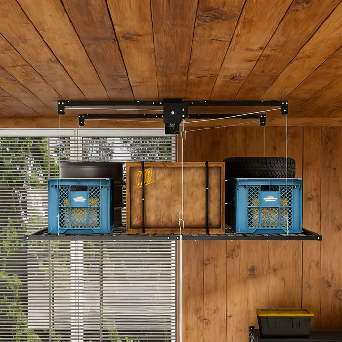 Overhead Garage Storage Rack For High Ceilings & Safety Lock - Black
