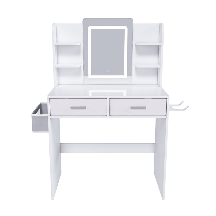 Elegant LED Mirror Vanity Dressing Table With Adjustable Lights, Drawers & Storage - White