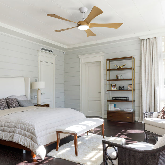 52" Ceiling Fan With 22W LED Light And Remote Control, 50 / 10 / 24 Downrod - White