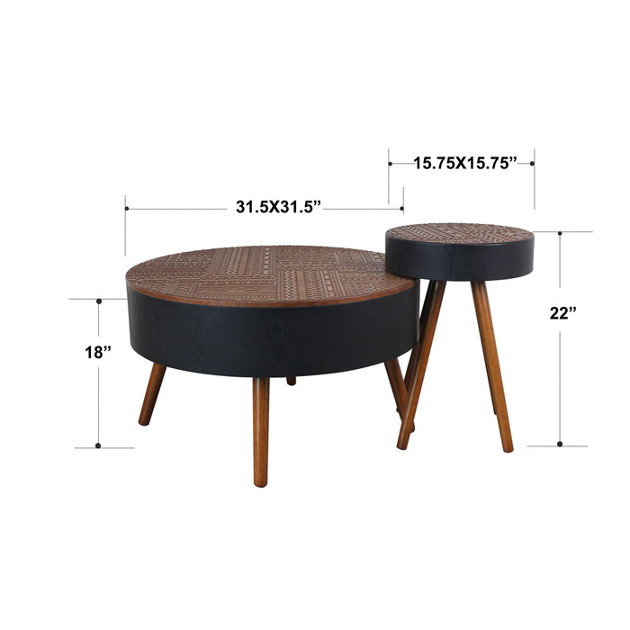 Round Coffee Table With Carved Top For Living Room