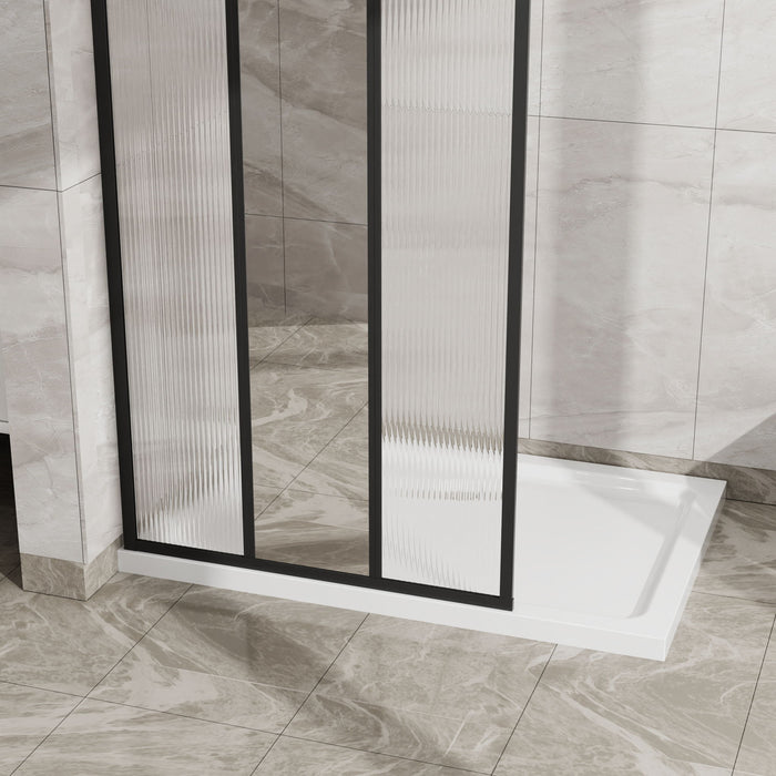 Shower Door With Center Mirror And Fluted Panels