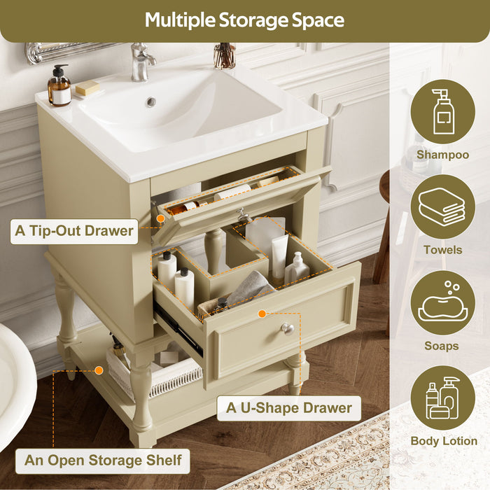 Retro Design Bathroom Vanity With Sink, 2 Drawer Storage Cabinet