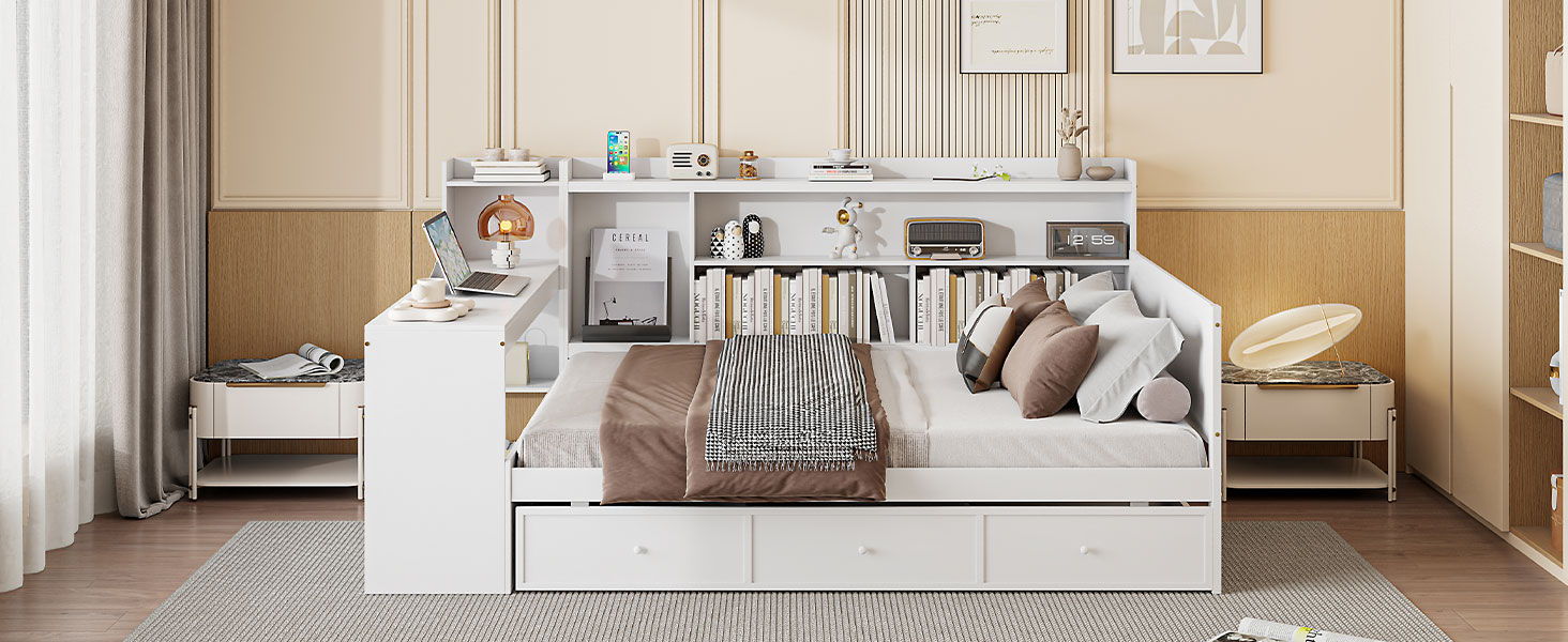 Daybed With 3 Drawers USB Ports And Desk