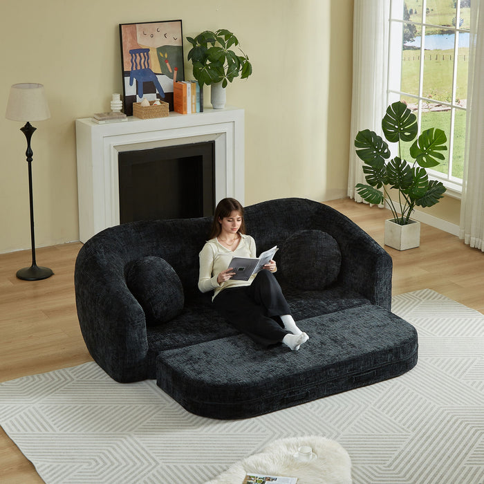 Curved Convertible Sofa, 2 In 1 Frameless Folding Sofa Bed With Pull Out Base And Deep Seat