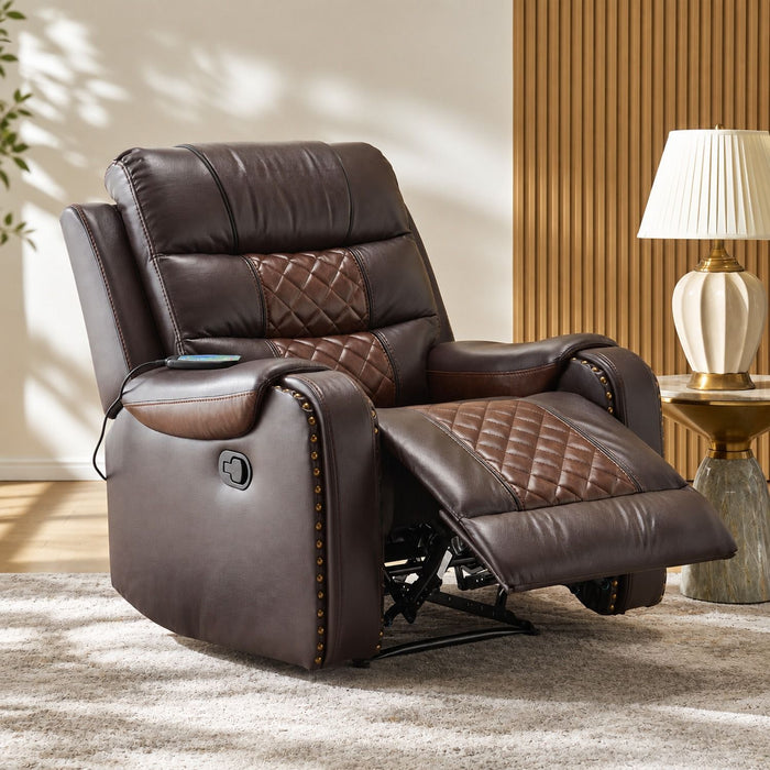 Heated Massage Recliner With Remote Control - Brown