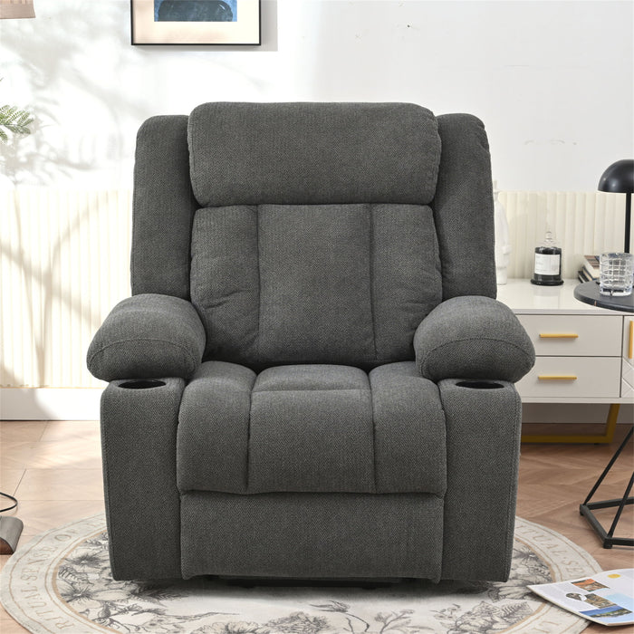 Power Lift Recliner Chair With Extended Footrest, Remote Control, Cup Holders, And Side Pockets