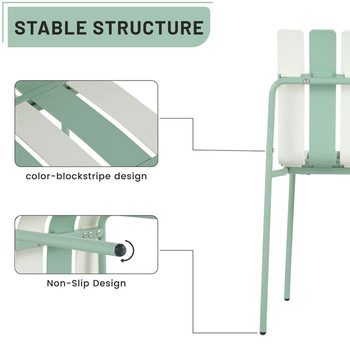 4 Piece Set Of Color Block Designed Single Chairs & Round Table - Cream White / Haze Green / White