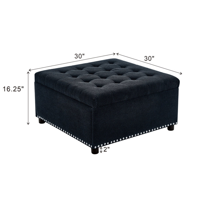 Square Tufted Storage Ottoman With Nailhead Trim