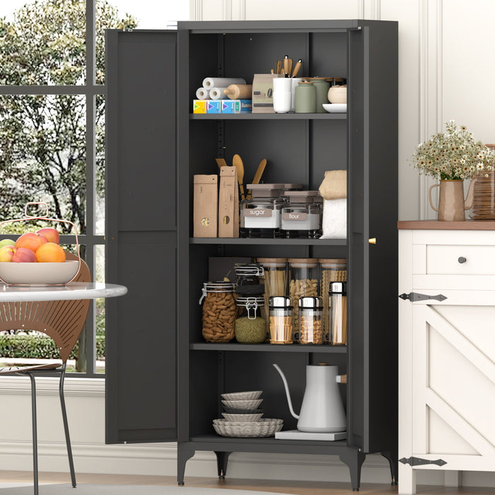 Adjustable 2 Door Kitchen Pantry Cabinet With Striped Design