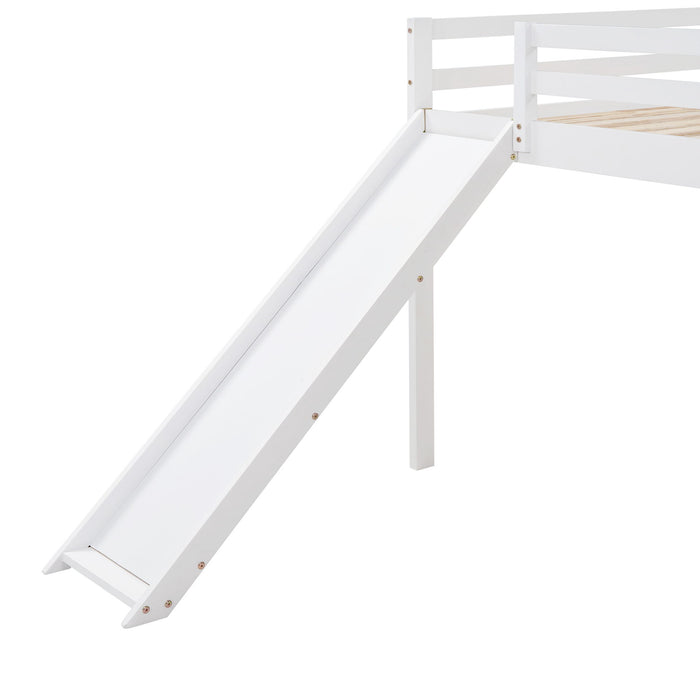 Full Loft Bed With Slide, Multifunctional Design - White