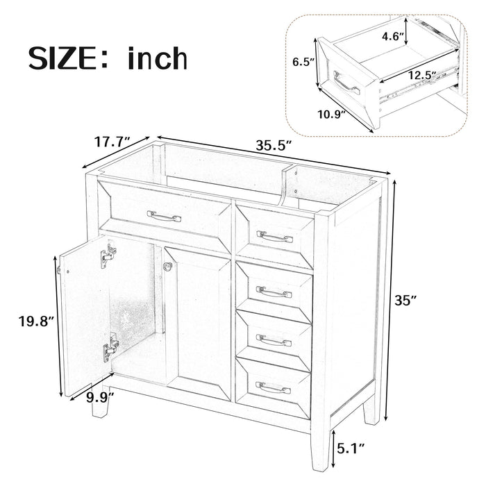 Modern Bathroom Vanity Base Only, 2 Doors And 3 Drawers