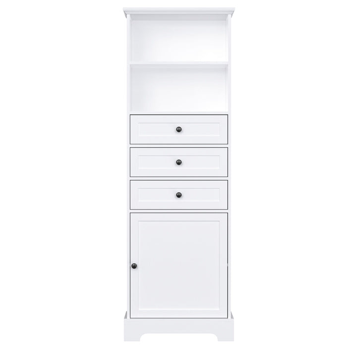 Tall Storage Cabinet With 3 Drawers And Adjustable Shelves For Bathroom