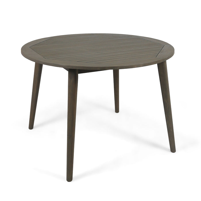 Round Outdoor Patio Table With Slatted Top - Gray