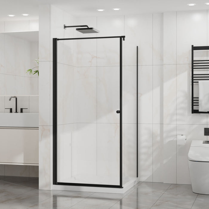 Corner Shower Enclosure, Frameless Pivot Door - Matte Black