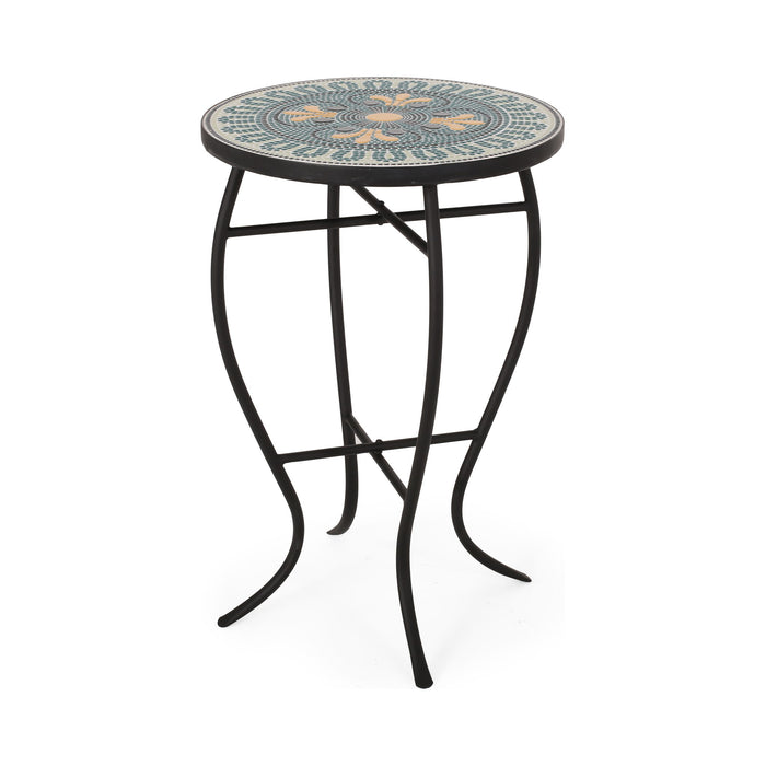 Outdoor Side Table With Tile Mosaic Table Top - Black