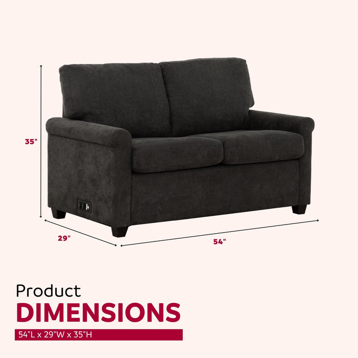 Convertible Twin Sleeper Sofa With USB Ports, 2 Seater Upholstered Loveseat - Dark Gray
