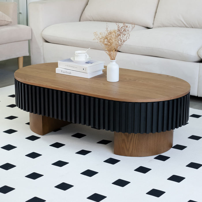 Elliptical Living Room Coffee Table With Hidden Storage And Removable Tabletop