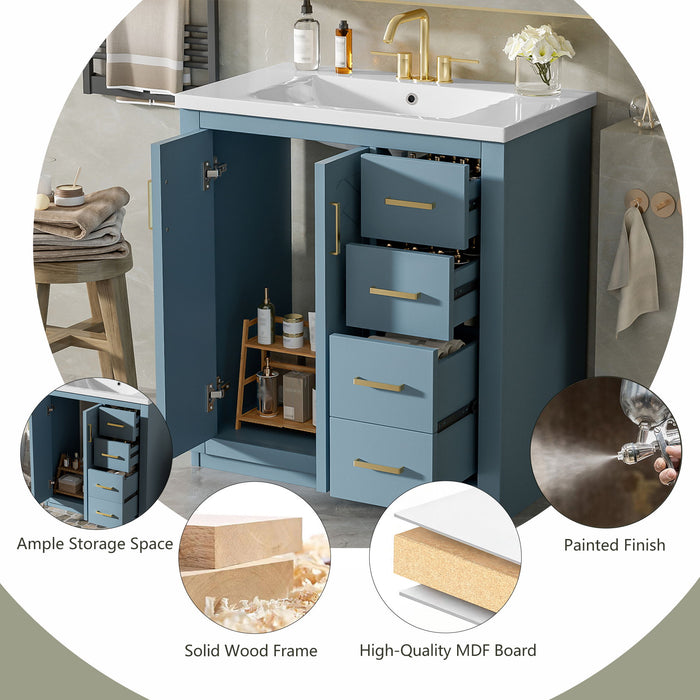 Bathroom Vanity With Sink, Storage Cabinet, Freestanding Set With 3 Drawers & Soft Closing Doors