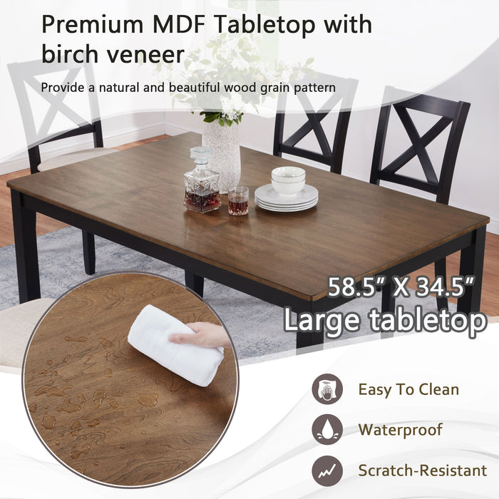 6 Piece Dining Table Set With Bench - Beige / Black / Oak