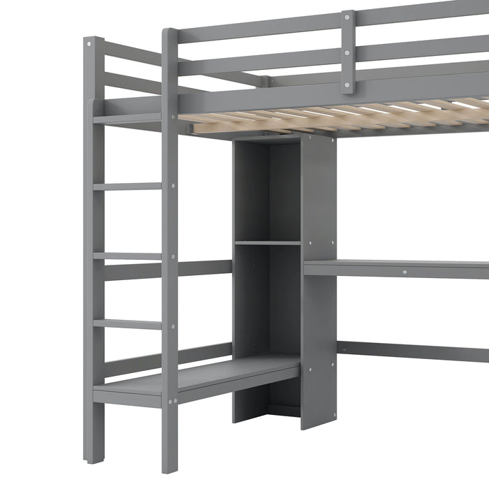 Loft Bed With Built In Desk And Multifunction Shelves
