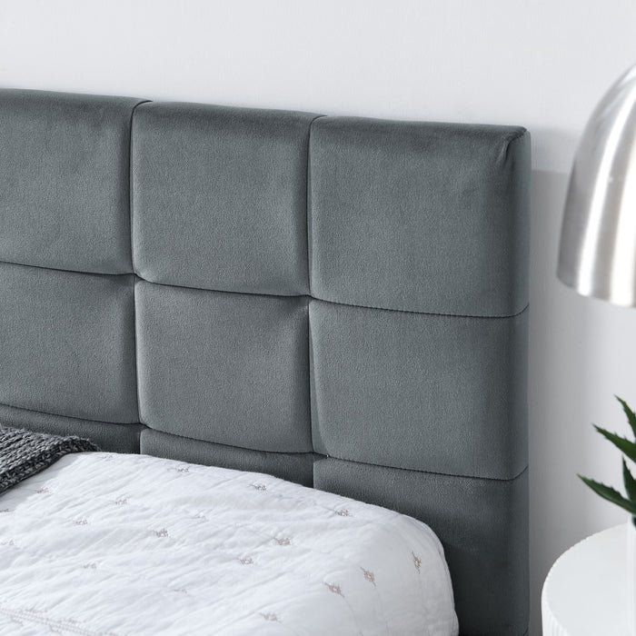 Mid-Century Storage Upholstered Tufted Bed Frame With Backrest And Armrests