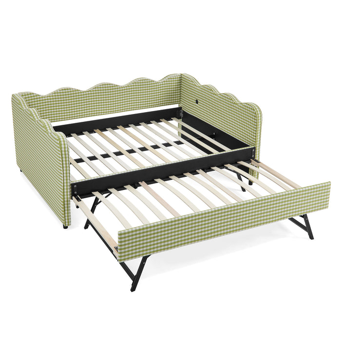 Gingham Daybed With USB Charging Port, Wave-Shaped Design