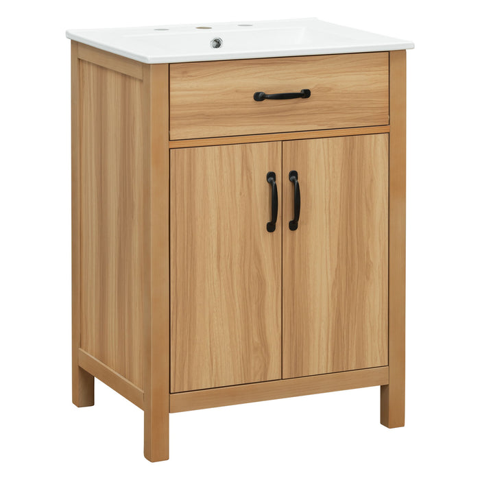 Bathroom Vanity With Flip Drawer, 2 Soft Close Doors, Adjustable Shelf And Ceramic Sink