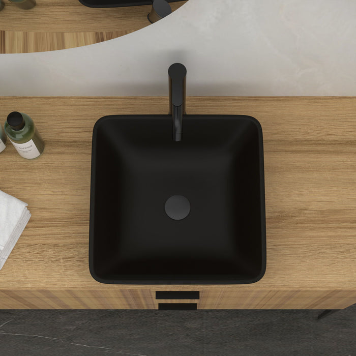 Artistic Vessel Sink With Faucet And Pop Up Drain - Matte Black